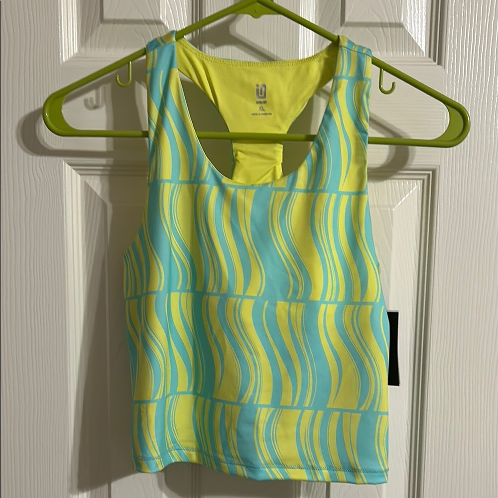 Yellow and Blue Patterned Tank Top. Sports bra.   Size XL.  NWT.